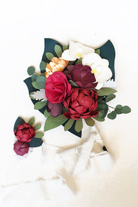 Bordo  Set - Gelin Buketi, Damat Yaka Çiçeği, Nedime Sağdıç Aksesuarları