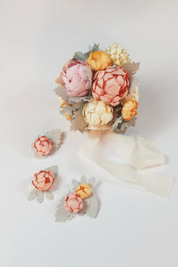 Pastel Set - Gelin Buketi, Damat Yaka Çiçeği, Nedime Sağdıç Aksesuarları